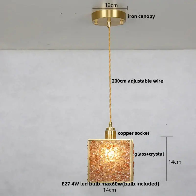 Modern brass and blue glass crystal led pendant light kitchen