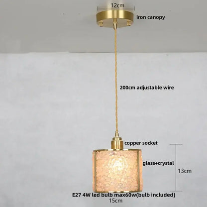 Modern brass and blue glass crystal led pendant light kitchen