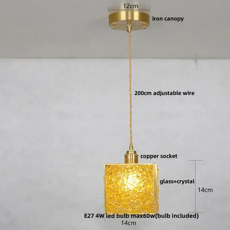 Modern brass and blue glass crystal led pendant light kitchen