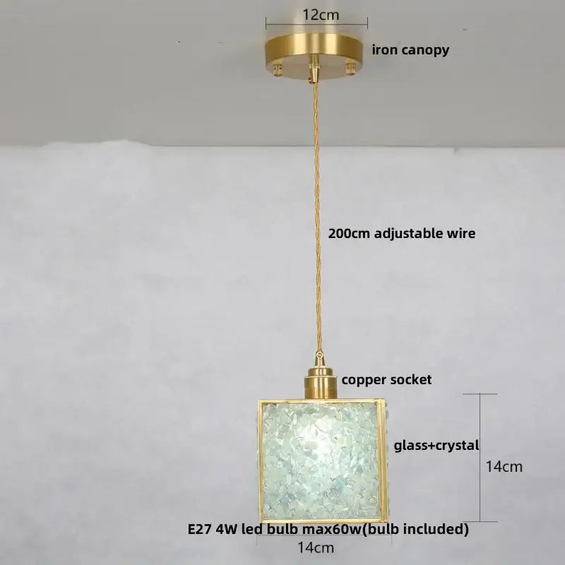 Modern brass and blue glass crystal led pendant light kitchen