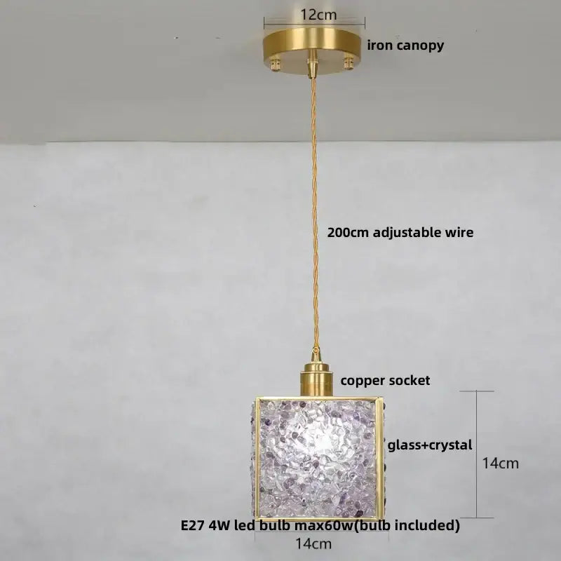 Modern brass and blue glass crystal led pendant light kitchen