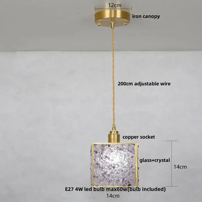 Modern brass and blue glass crystal led pendant light kitchen