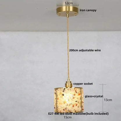 Modern brass and blue glass crystal led pendant light kitchen