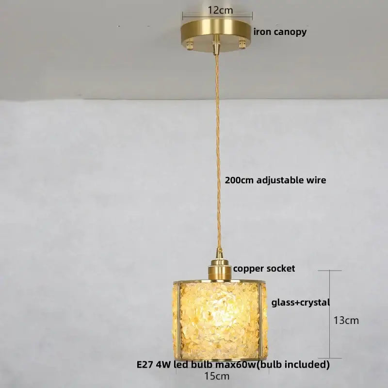 Modern brass and blue glass crystal led pendant light kitchen