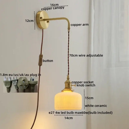 Modern brass and ceramic copper led wall lamp bedroom sconce