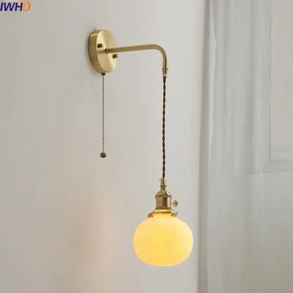 Modern brass and ceramic copper led wall lamp bedroom sconce