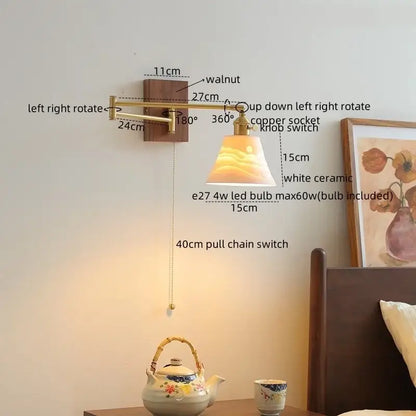 Modern brass and ceramic walnut led wall lights for bedroom living room