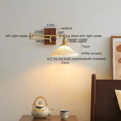 Modern brass and ceramic walnut led wall lights for bedroom living room