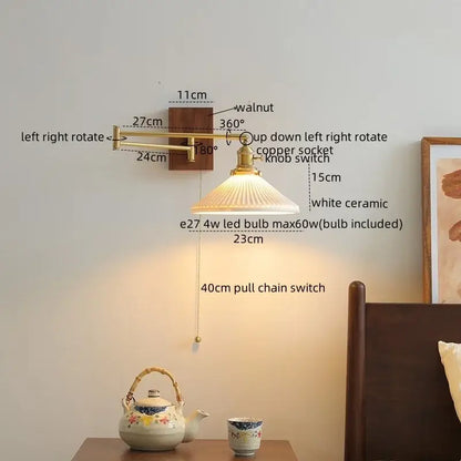 Modern brass and ceramic walnut led wall lights for bedroom living room