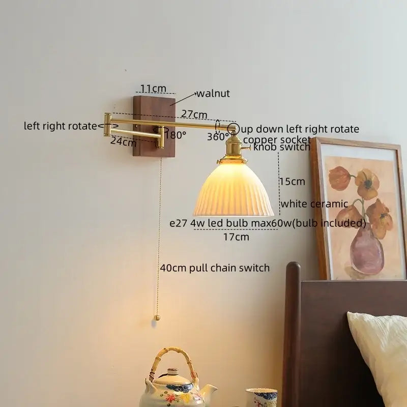 Modern brass and ceramic walnut led wall lights for bedroom living room
