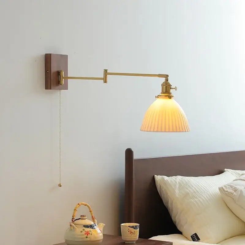 Modern brass and ceramic walnut led wall lights for bedroom living room
