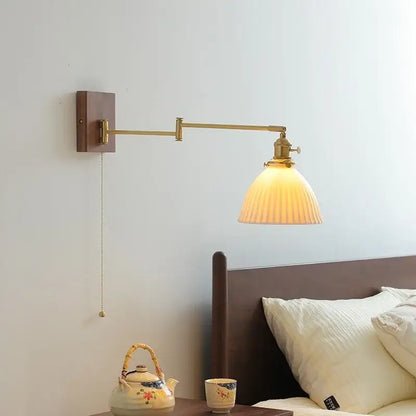 Modern brass and ceramic walnut led wall lights for bedroom living room