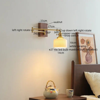 Modern brass and ceramic walnut led wall lights for bedroom living room