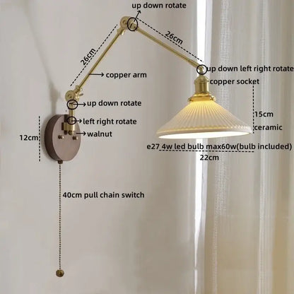 Modern brass and ceramic walnut led wall lights for bedroom living room
