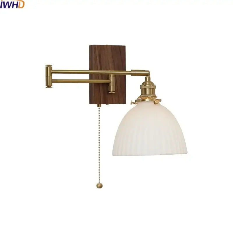 Modern brass and ceramic walnut led wall lights for bedroom living room