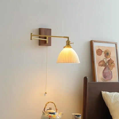 Modern brass and ceramic walnut led wall lights for bedroom living room