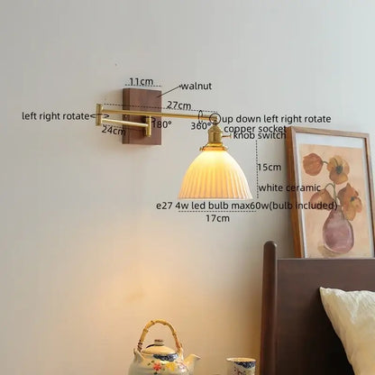 Modern brass and ceramic walnut led wall lights for bedroom living room