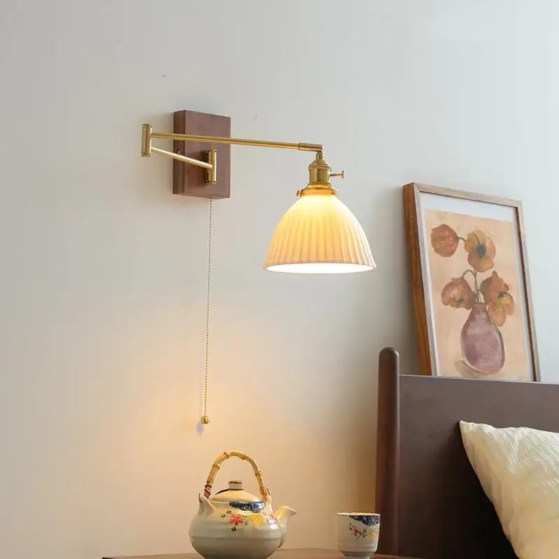 Modern brass and ceramic walnut led wall lights for bedroom living room