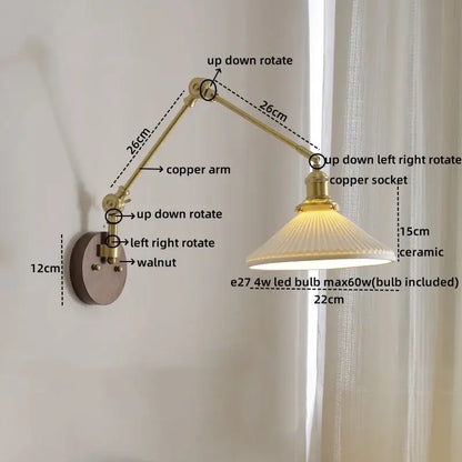Modern brass and ceramic walnut led wall lights for bedroom living room