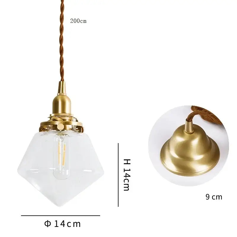 Modern brass and clear glass led pendant light for dining room
