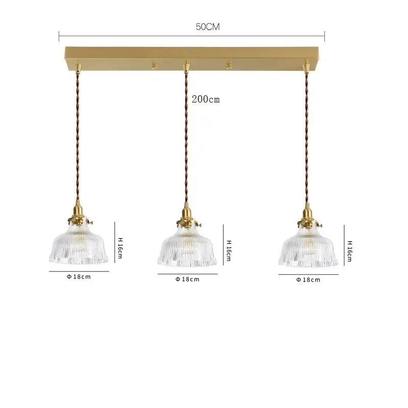Modern brass and clear glass led pendant light for dining room
