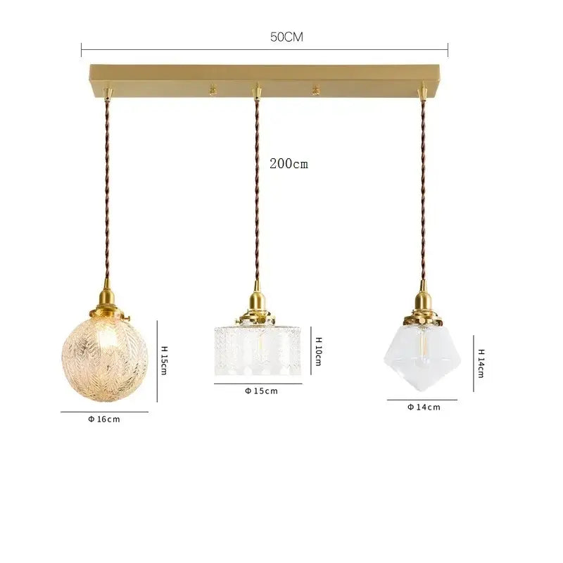 Modern brass and clear glass led pendant light for dining room