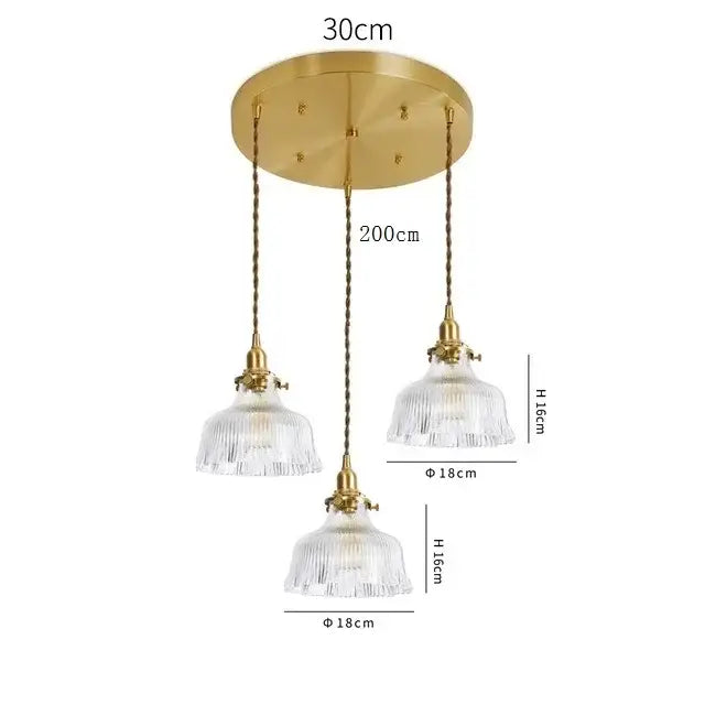 Modern brass and clear glass led pendant light for dining room