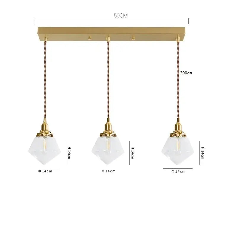 Modern brass and clear glass led pendant light for dining room