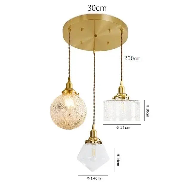Modern brass and clear glass led pendant light for dining room