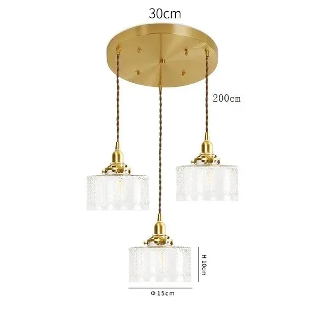 Modern brass and clear glass led pendant light for dining room