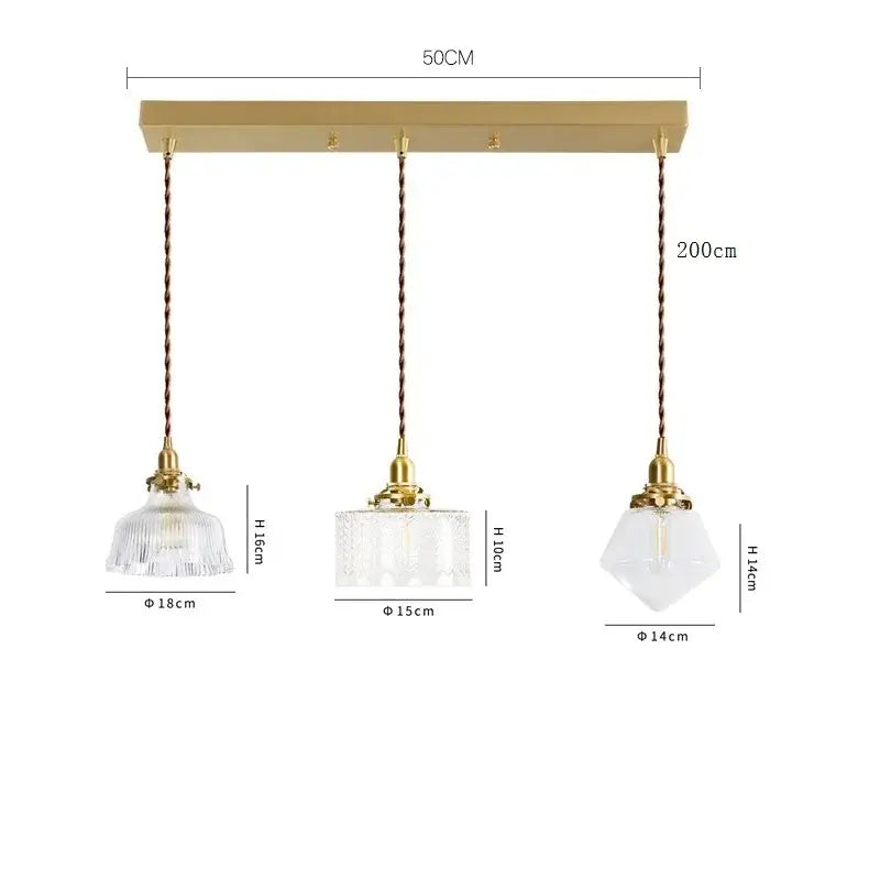 Modern brass and clear glass led pendant light for dining room