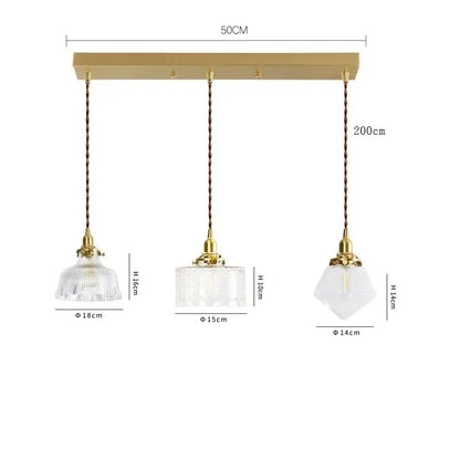 Modern brass and clear glass led pendant light for dining room