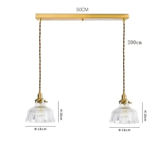 Modern brass and clear glass led pendant light for dining room