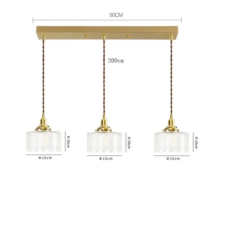 Modern brass and clear glass led pendant light for dining room
