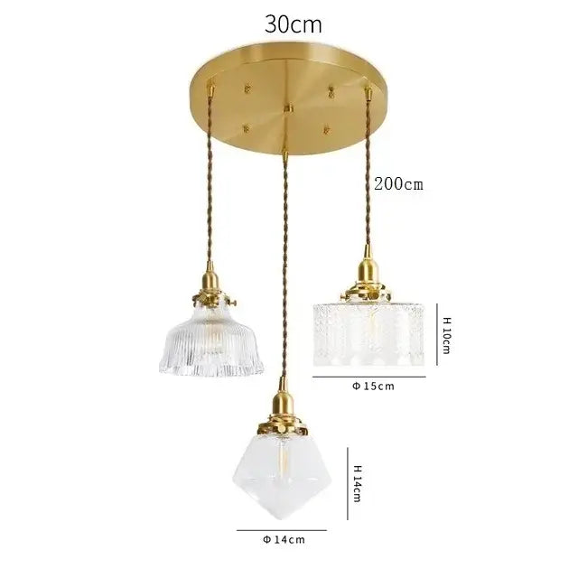 Modern brass and clear glass led pendant light for dining room