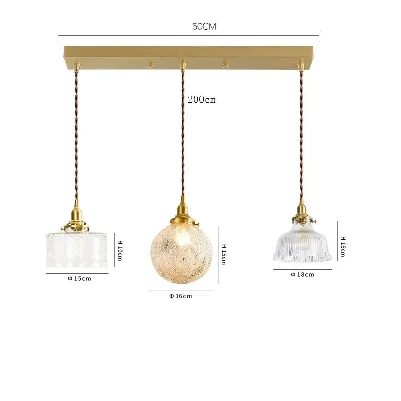 Modern brass and clear glass led pendant light for dining room