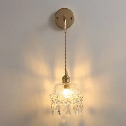 Modern brass and clear glass wall lamp bedroom crystal sconce