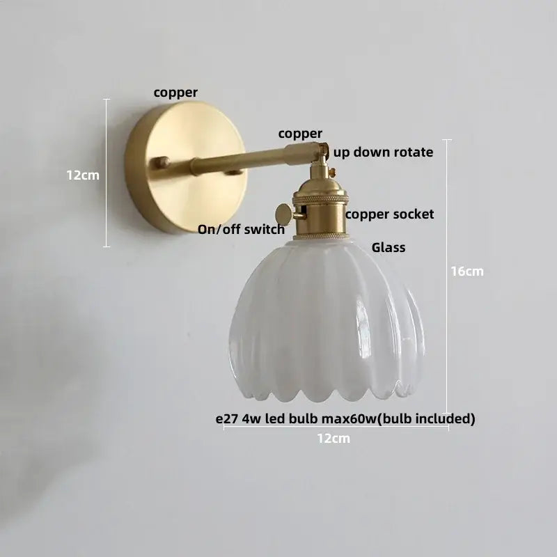 Modern brass and clear glass wall lights – bedroom rotating sconce