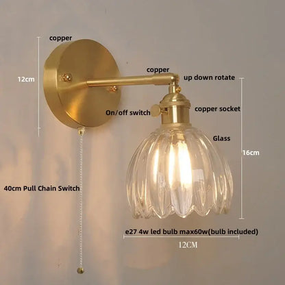 Modern brass and clear glass wall lights – bedroom rotating sconce