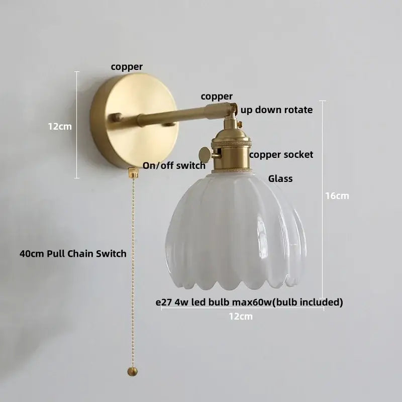 Modern brass and clear glass wall lights – bedroom rotating sconce