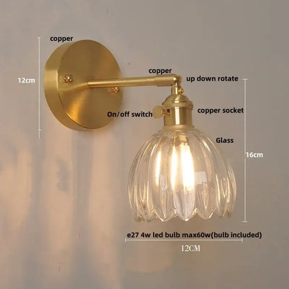 Modern brass and clear glass wall lights – bedroom rotating sconce