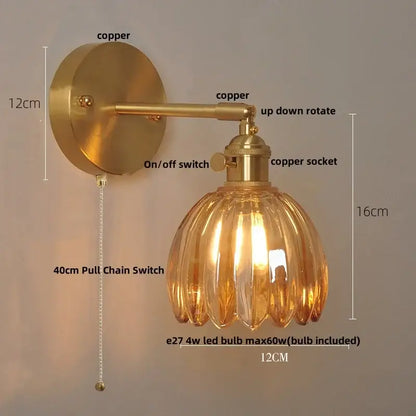 Modern brass and clear glass wall lights – bedroom rotating sconce