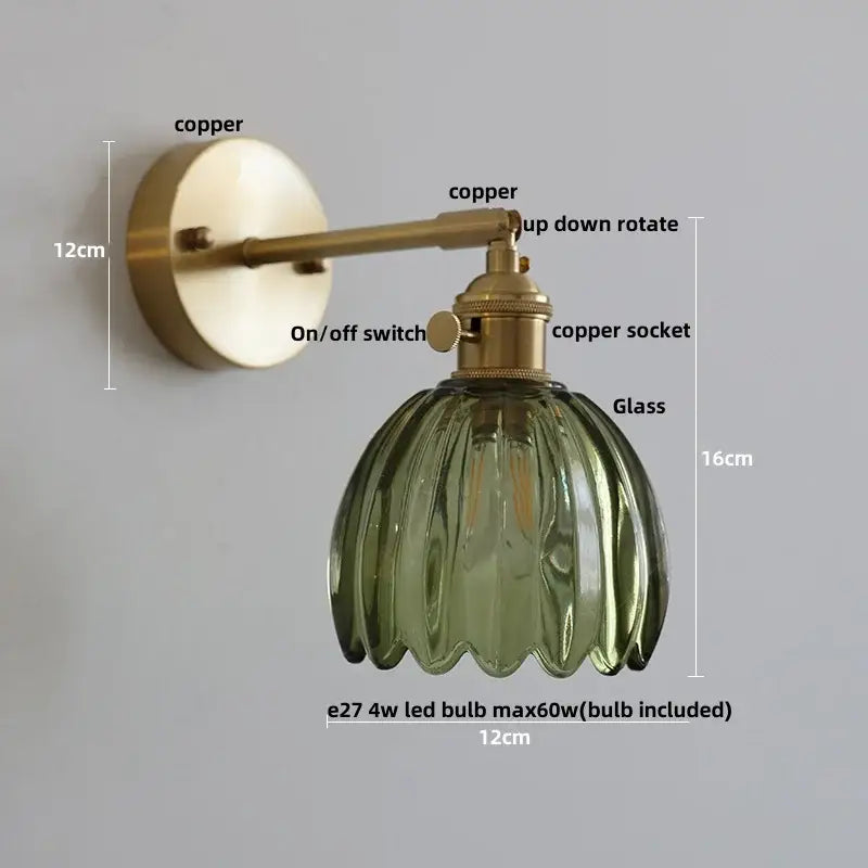 Modern brass and clear glass wall lights – bedroom rotating sconce