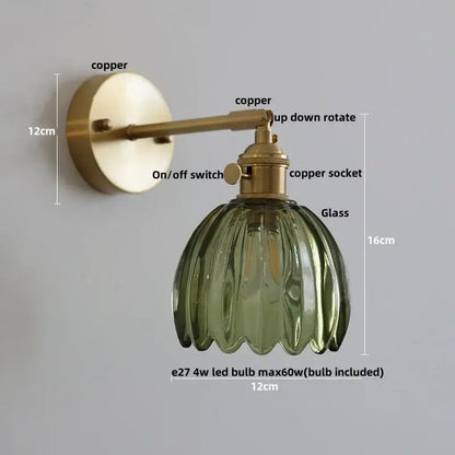 Modern brass and clear glass wall lights – bedroom rotating sconce