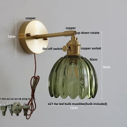 Modern brass and clear glass wall lights – bedroom rotating sconce