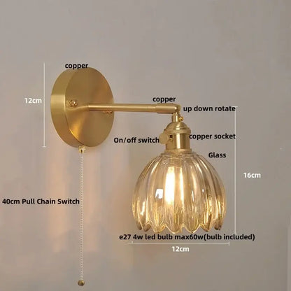 Modern brass and clear glass wall lights – bedroom rotating sconce
