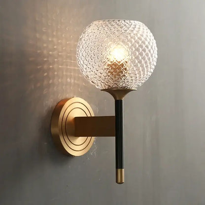 Modern brass and copper wooden wall light living room sconce