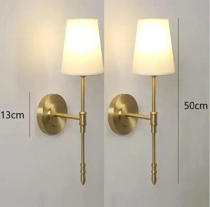Modern brass and cream fabric led wall lamps for bedroom
