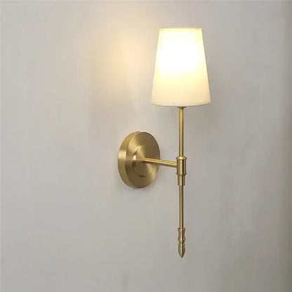 Modern brass and cream fabric led wall lamps for bedroom