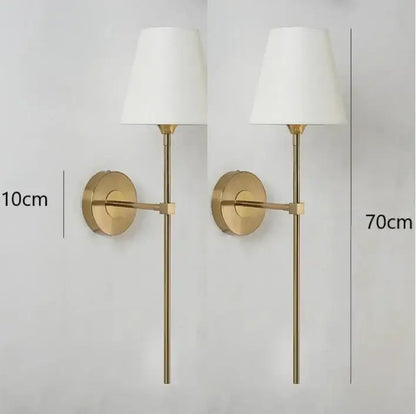 Modern brass and cream fabric led wall lamps for bedroom